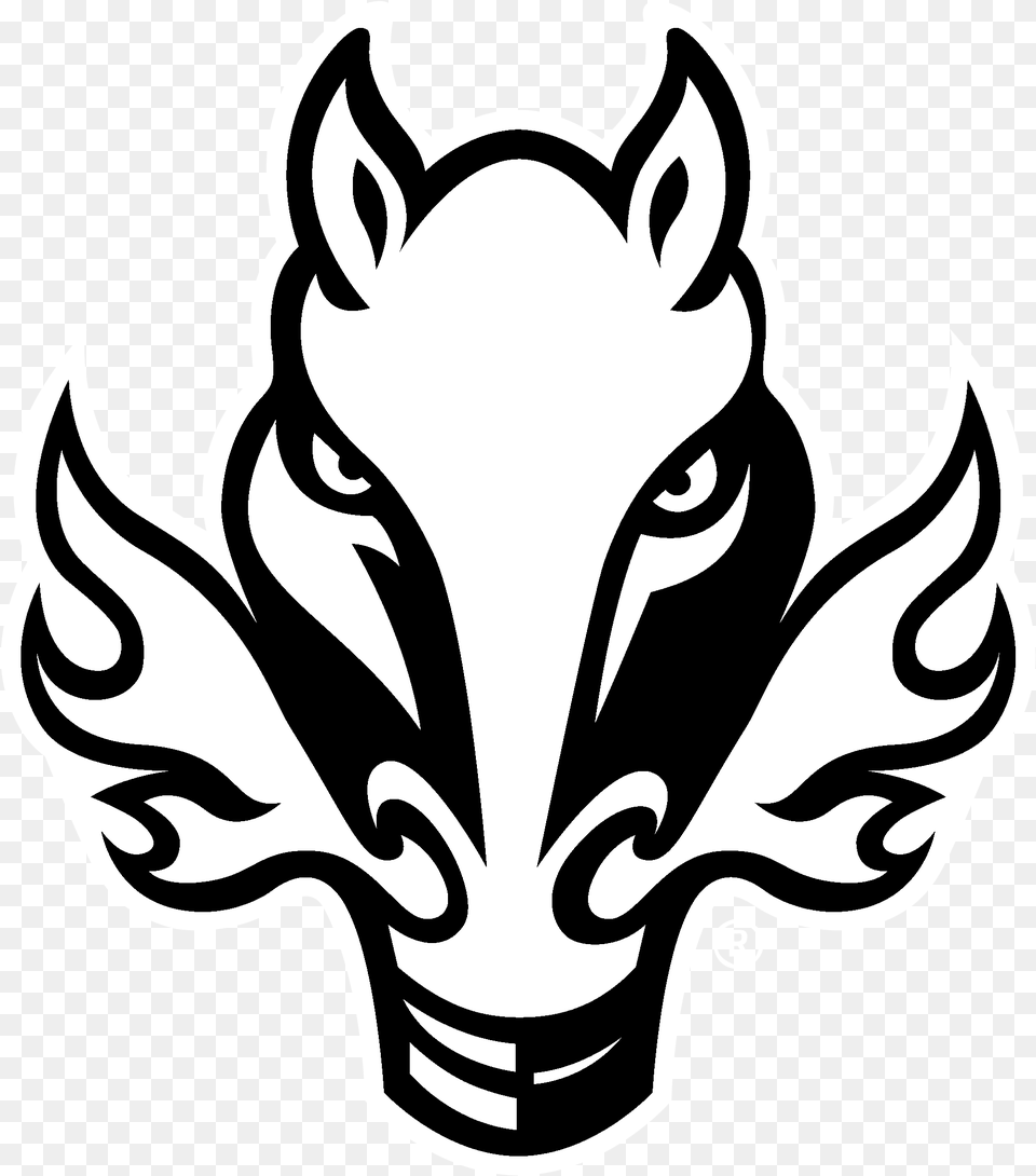 Calgary Flames Logo Black And White Calgary Flames Horse Head, Emblem, Stencil, Symbol, Light Free Png Download