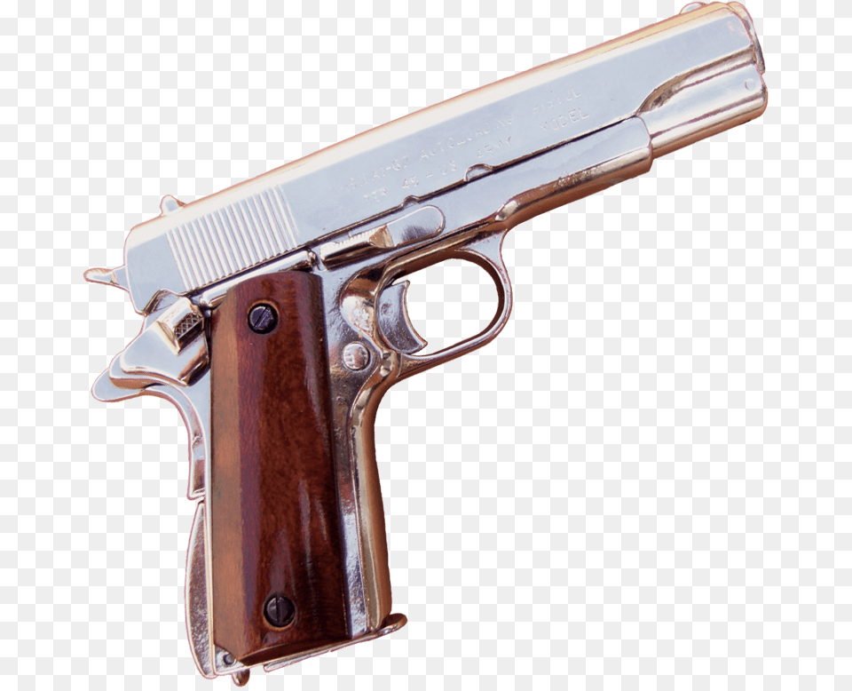 Caliber Automatic Pistol Nickel Finish M1911, Firearm, Gun, Handgun, Weapon Free Transparent Png