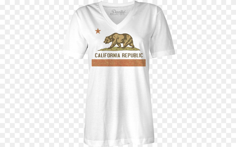 California Flag Multi Color Girl39s V Neck Tee California Grunge Style Flag, Clothing, T-shirt, Animal, Bear Free Transparent Png