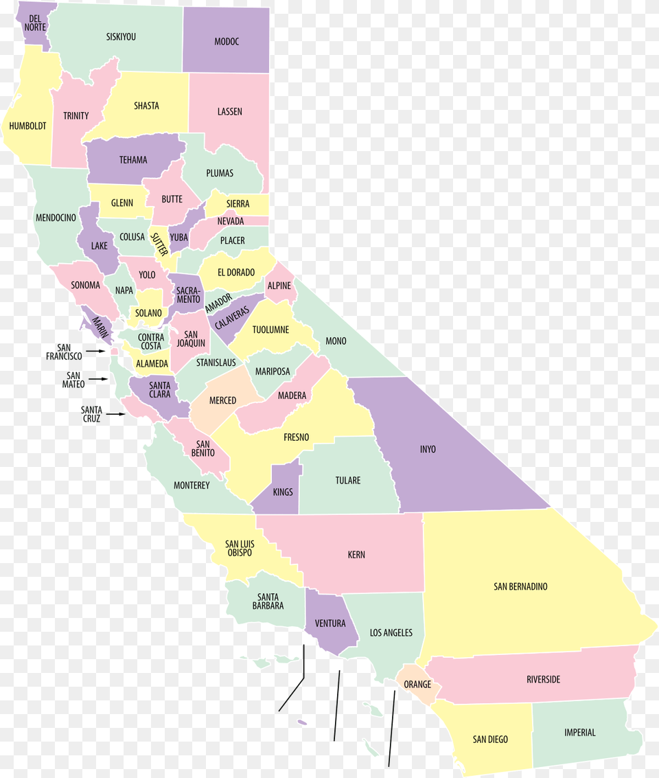 California Labeled By County, Chart, Plot, Map, Atlas Free Png Download
