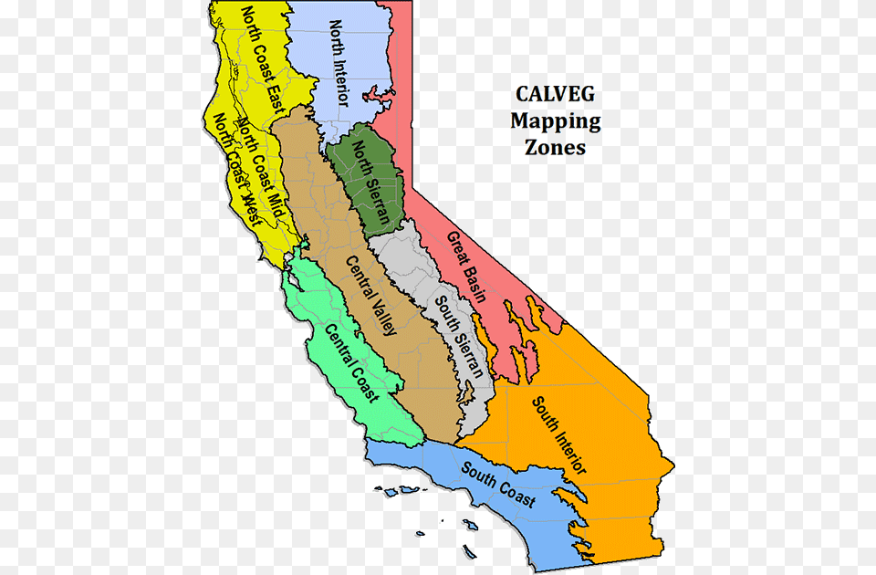 California Map With Calveg Zone Outlined And Labeled Vegetation Zone, Atlas, Chart, Diagram, Plot Png