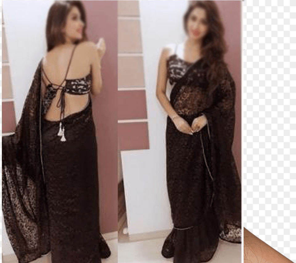 Call Girls In Bandra Stylish Black Net Saree, Adult, Person, Female, Fashion Free Png Download