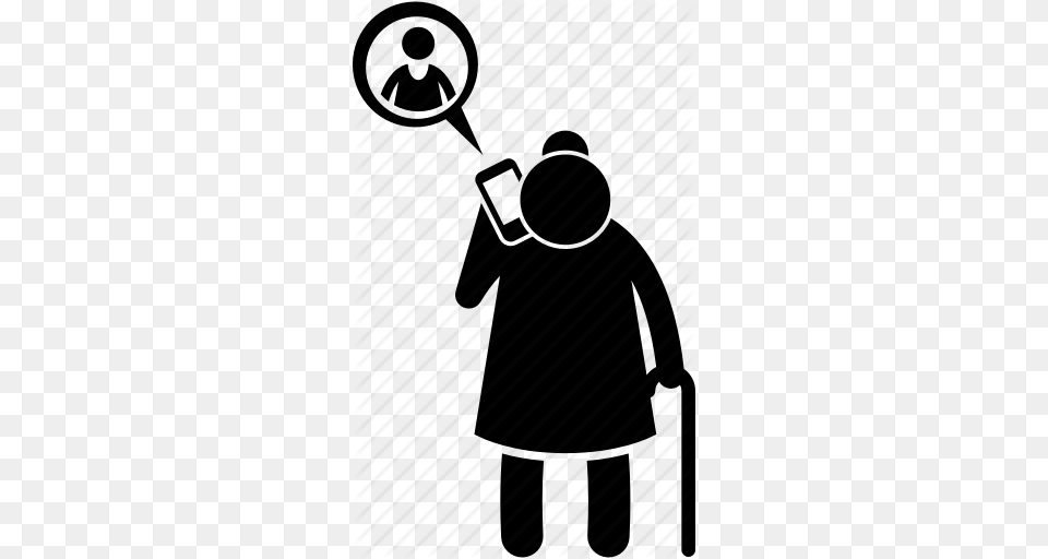 Calling Chatting Grandma Grandmother Old Woman Phone, Clothing, Coat, Silhouette, Racket Free Png