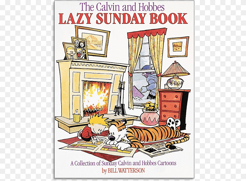 Calvin And Hobbes Calvin And Hobbes Lazy Sunday Book, Comics, Fireplace, Indoors, Publication Free Png Download