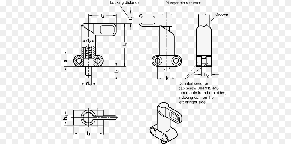 Cam Action Indexing Plungers With Flange Guide Zinc Cam Plunger, Cad Diagram, Diagram Png