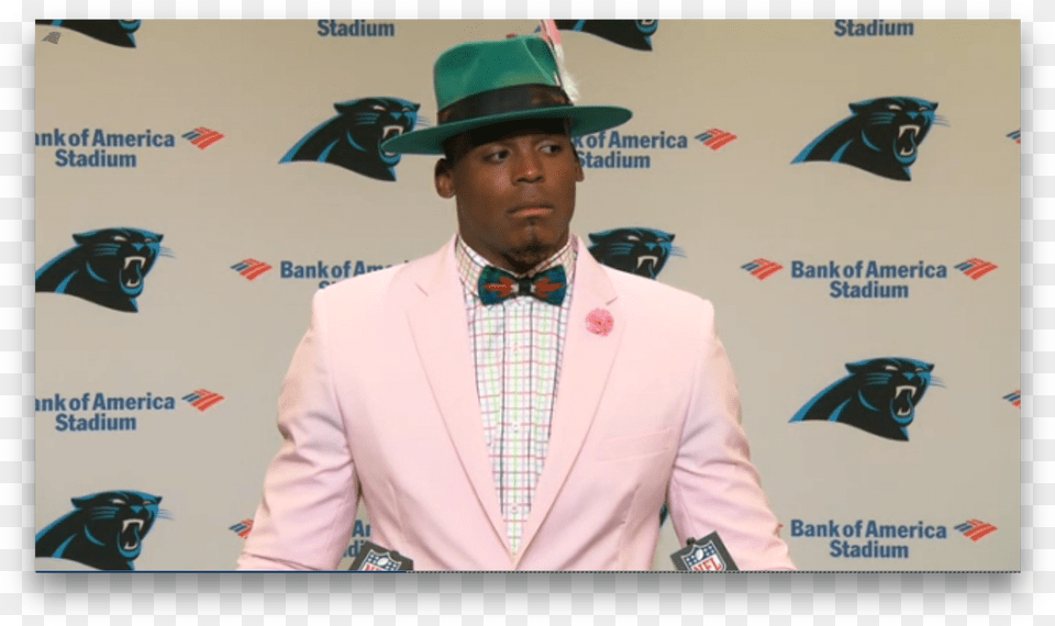 Cam Newton Looks Like Candyland39s Mob Boss Sports Coverage Nfl Micro Fiber Pillow Case Logo Carolina, Accessories, Suit, Formal Wear, Clothing Free Transparent Png