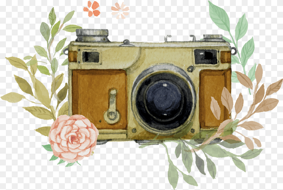 Camara Vector Watercolor Vintage Camera, Digital Camera, Electronics, Flower, Plant Free Png