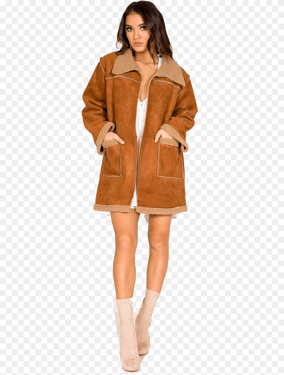 Camel Shearling Jacket Australia, Clothing, Coat, Overcoat, Adult Free Png Download