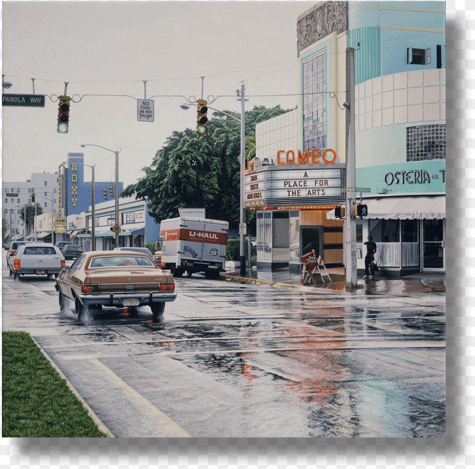 Cameo In The Rain 1989 Acrylic On Canvas 30 X, Intersection, Architecture, Building, Road Png Image