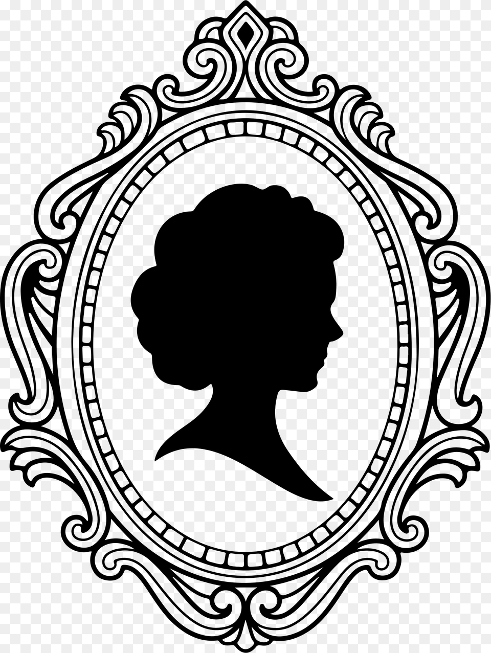 Cameo With Decorative Border Mirror Clipart Black And White, Gray Free Png