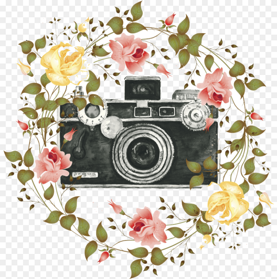 Camera Flower Wreath, Photography, Electronics, Rose, Plant Png Image