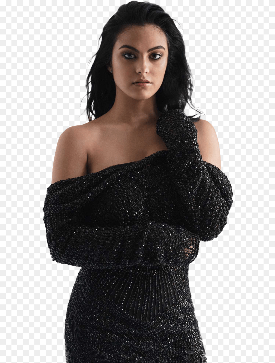 Camila Mendes In Black, Adult, Portrait, Photography, Person Png Image