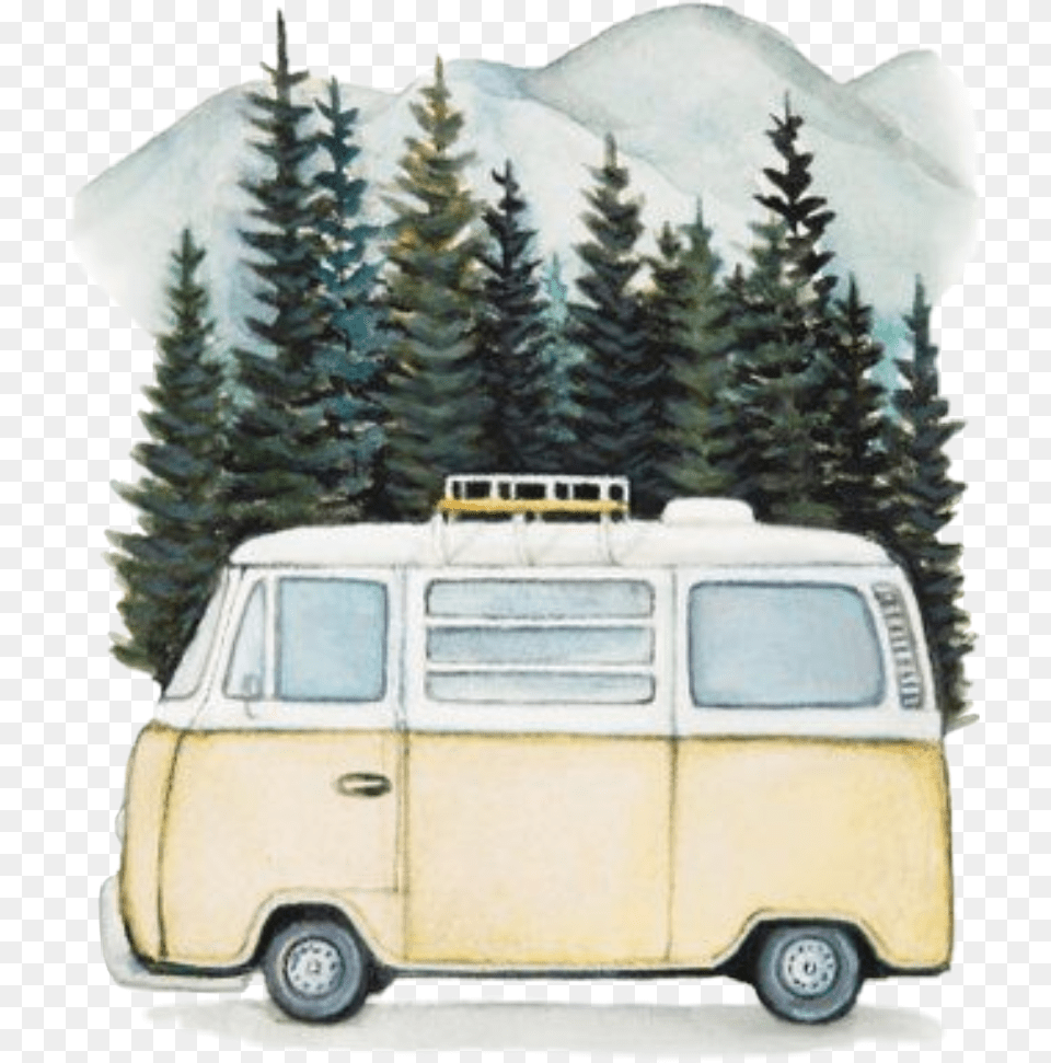 Camper Van Wanderlust Camping Travel Tour Vw Bus Adventure Awaits, Caravan, Plant, Transportation, Tree Free Png Download