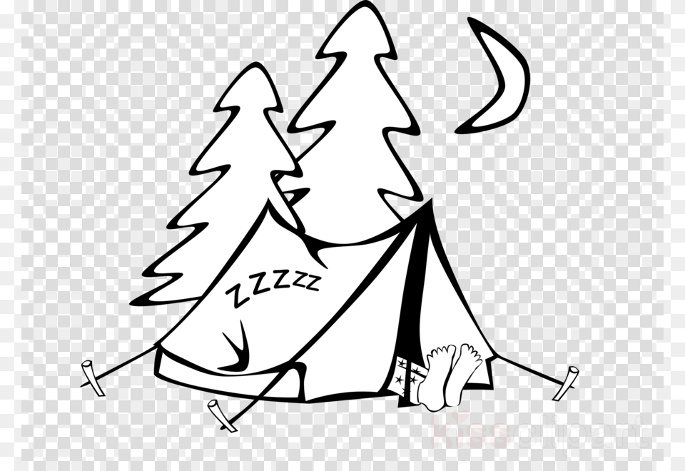 Camping Cartoon Black And White Clipart Camping Tent Tent Clip Art, Stencil, Person, Face, Head Free Transparent Png