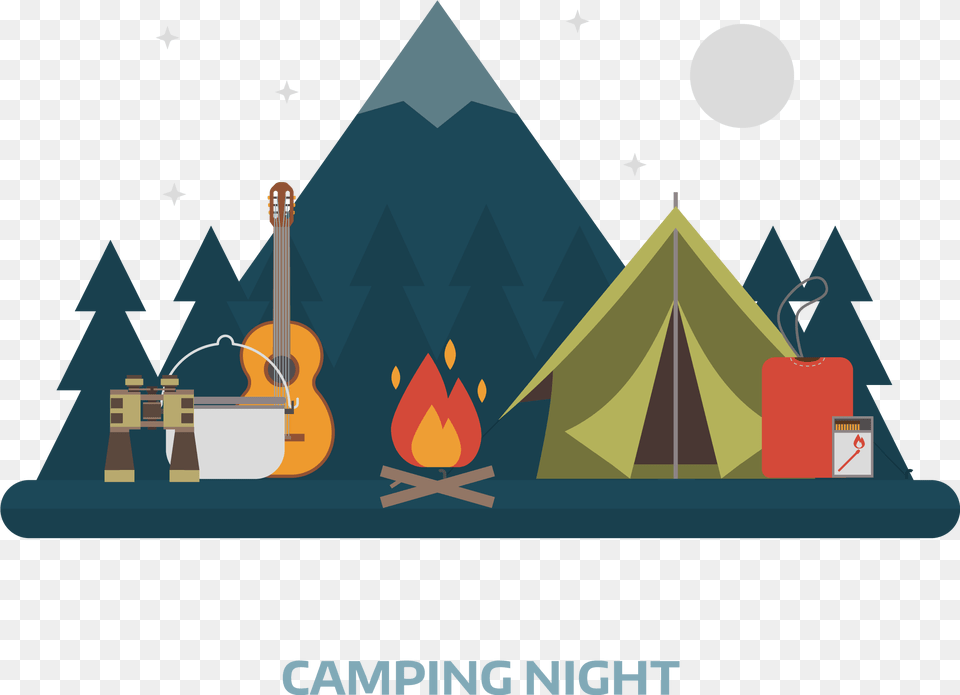 Camping Cartoon Camping, Outdoors, Tent, Guitar, Musical Instrument Png Image
