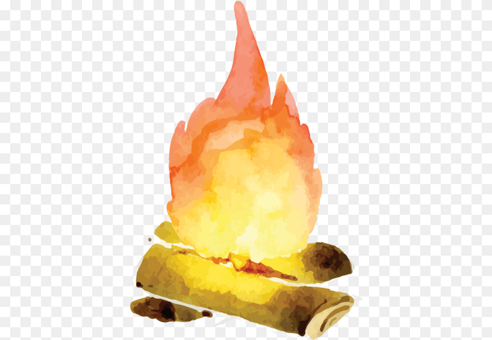 Camping Fire Watercolor, Dessert, Flame, Food, Pastry Png Image