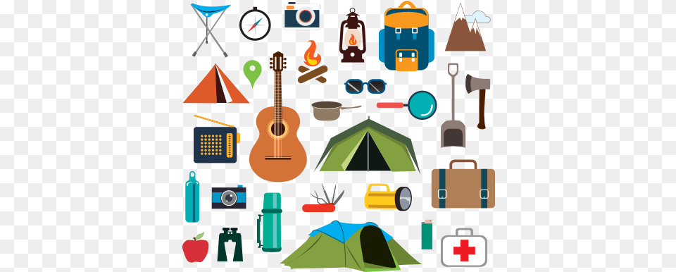 Camping Stuff Free Vector And Camping Icons, Tent, Outdoors, Guitar, Musical Instrument Png