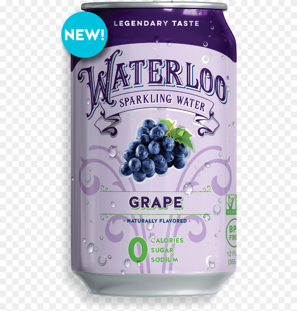 Can Grape Waterloo Grape Sparkling Water, Fruit, Produce, Plant, Food Png