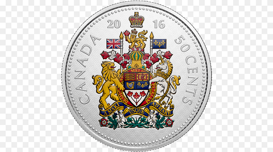 Canadian 50 Cent Coin Coloured, Emblem, Symbol, Money Free Png