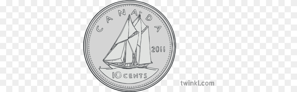 Canadian Dime Illustration Sailing, Boat, Coin, Money, Sailboat Png Image