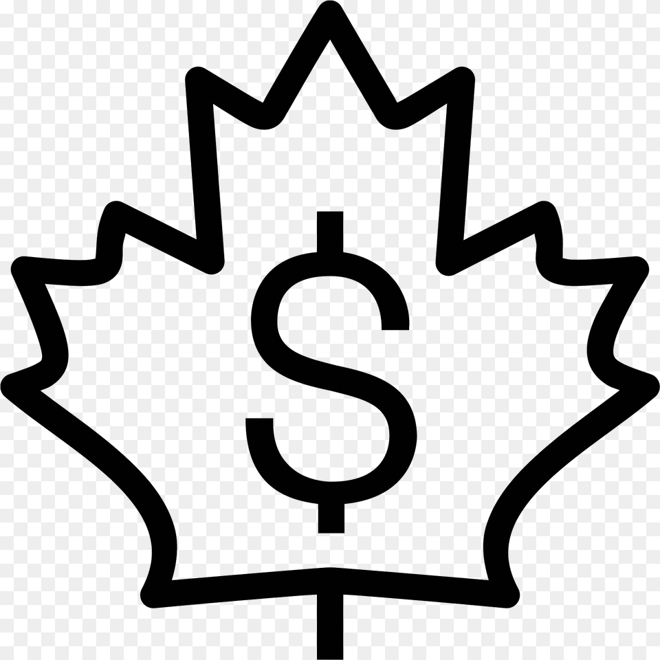 Canadian Dollar Icon Red Outline Of Maple Leaf, Gray Png Image