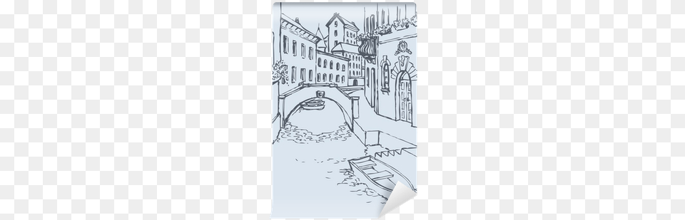 Canal Narrow Venetian Street With Bridge And Gon Wall Italy Street Drawing, Art, White Board, City Png Image