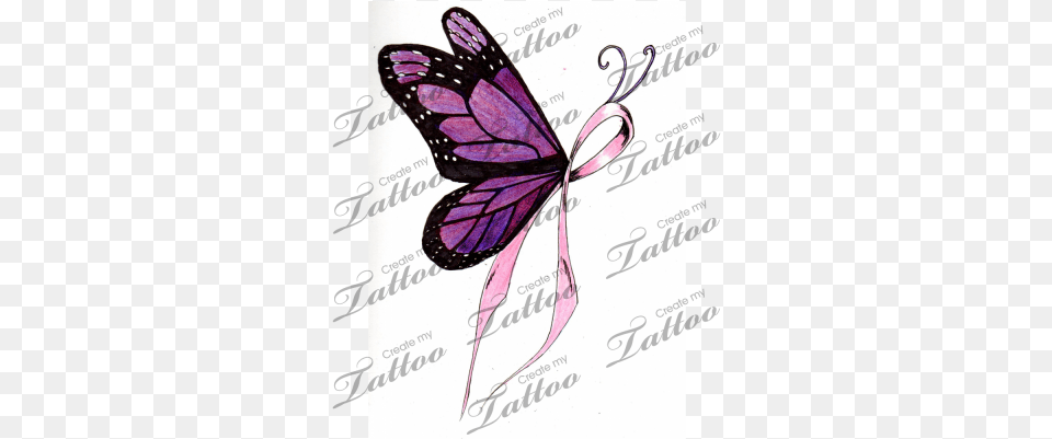 Cancer Ribbon Tattoo Designs Butterfly Ribbon Tattoo Designs, Purple, Art, Animal, Insect Png