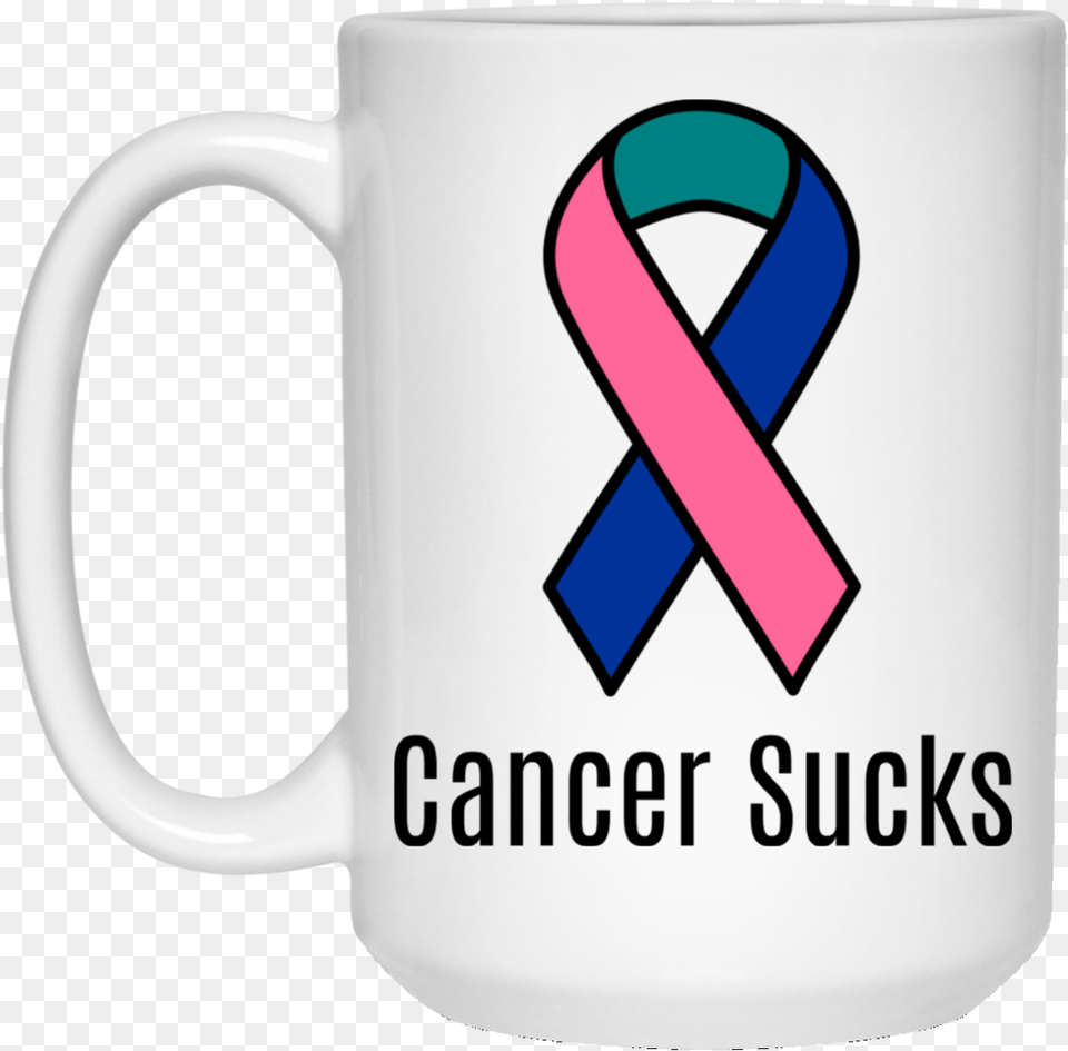 Cancer Sucks Pink Blue Teal Ribbon Thyroid Cancer Awareness Thyroid Cancer Ribbon Svg, Cup, Beverage, Coffee, Coffee Cup Free Png Download