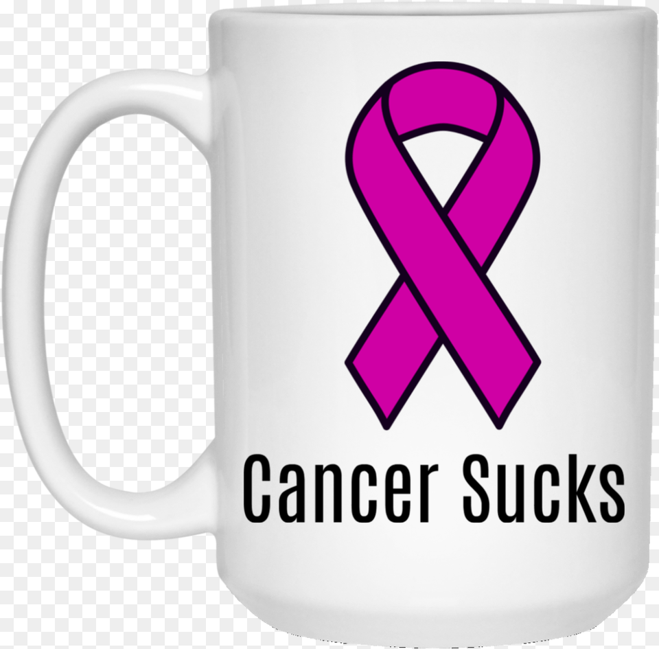 Cancer Sucks Purple Ribbon Cancer Awareness 15 Oz Transparent Background Cervical Cancer Ribbon, Cup, Beverage, Coffee, Coffee Cup Free Png Download