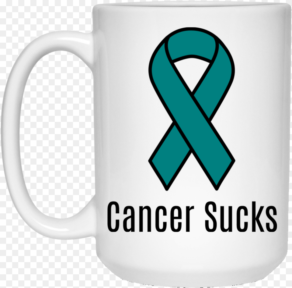 Cancer Sucks Teal Ribbon Ovarian Cancer Awareness 15 Cancer Sucks Leukemia Awareness Orange Ribbon Coffee, Cup, Beverage, Coffee Cup Free Png Download