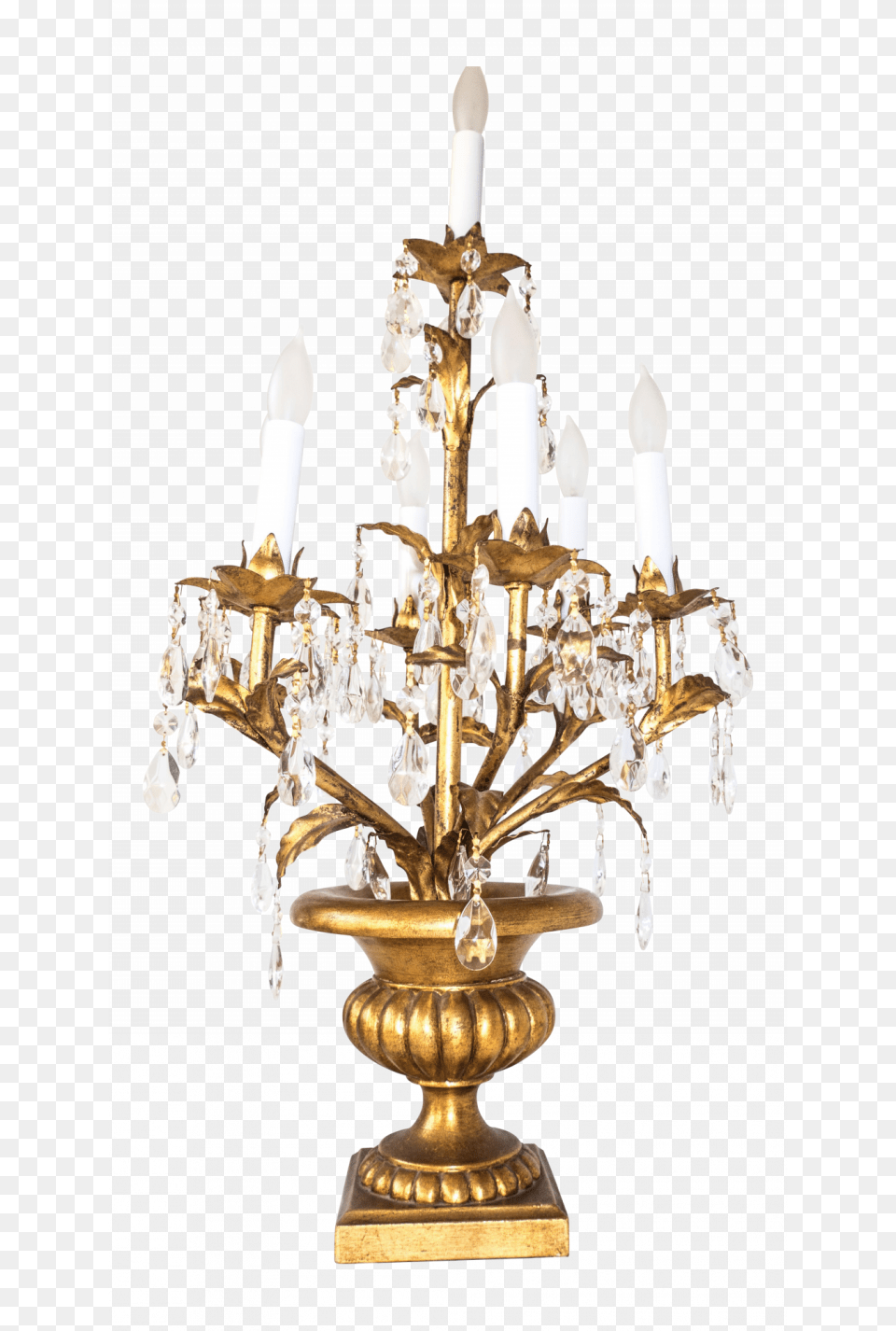 Candelabra Desk Lamp Beautiful Italian Tole Gilt Crystal Girandole, Chandelier, Bronze Free Png