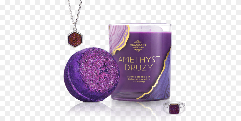 Candle And Bath Bomb Set Amethyst Druzy Fragrant Jewels, Accessories, Purple, Gemstone, Jewelry Free Png