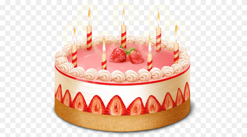 Candle Strawberry Cake Clipart Download, Food, Birthday Cake, Cream, Dessert Free Png