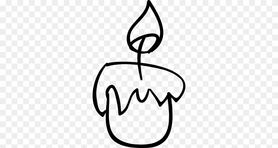 Candle With Burning Flame Hand Drawn Outline, Stencil Png