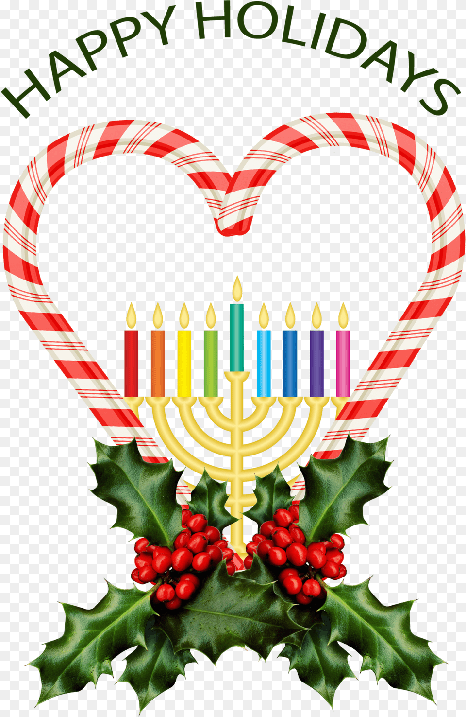 Candy Cane Interfaith Holiday Card Hannukah Biglietti Heart, Festival, Hanukkah Menorah Free Png Download