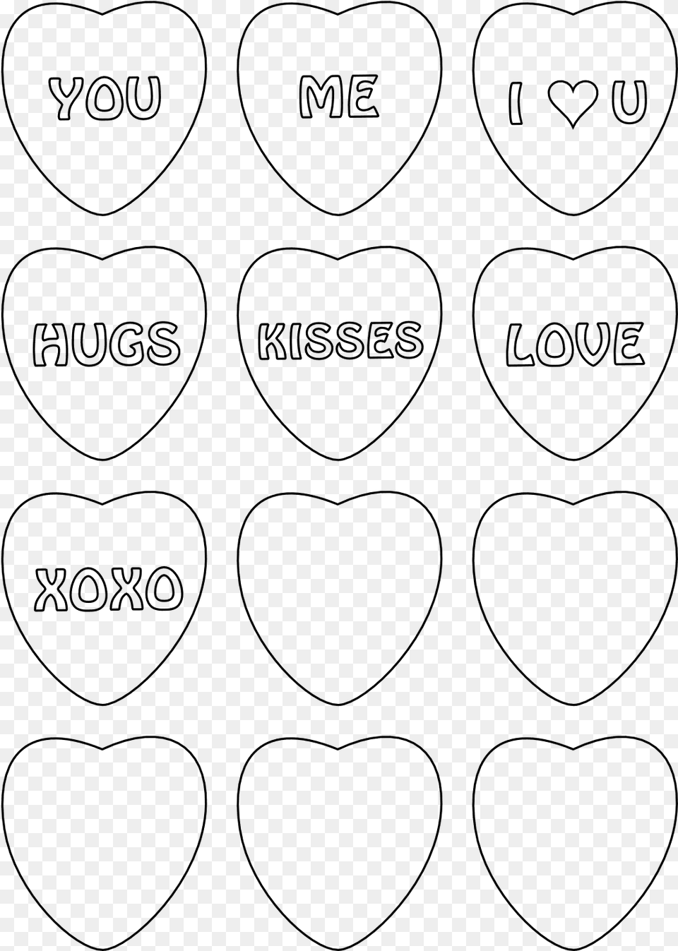 Candy Heart Coloring Sheets With 6 Printable Heart Love Heart Sweet, Gray Free Transparent Png