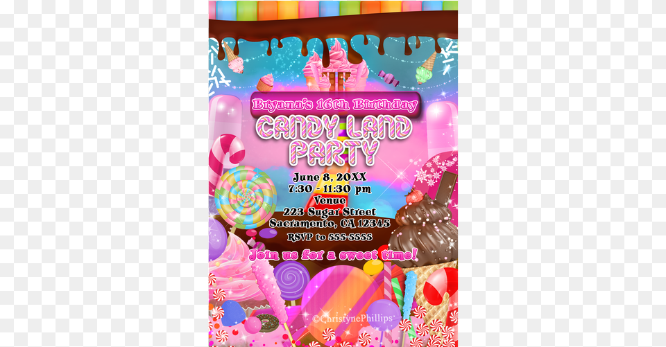 Candy Land Sweets Birthday Party Invitations Candy Land Birthday Flyer, Advertisement, Poster, Person, People Free Transparent Png