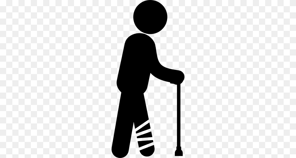 Cane Leg Male Broken Walking People Bandage Man Health, Gray Free Png Download