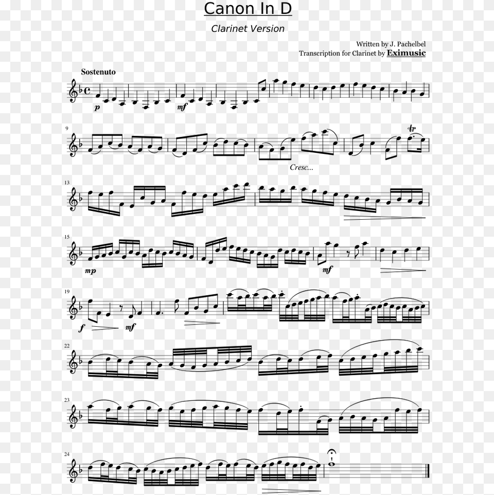 Canon In D Partitura Clarinete, Gray Png