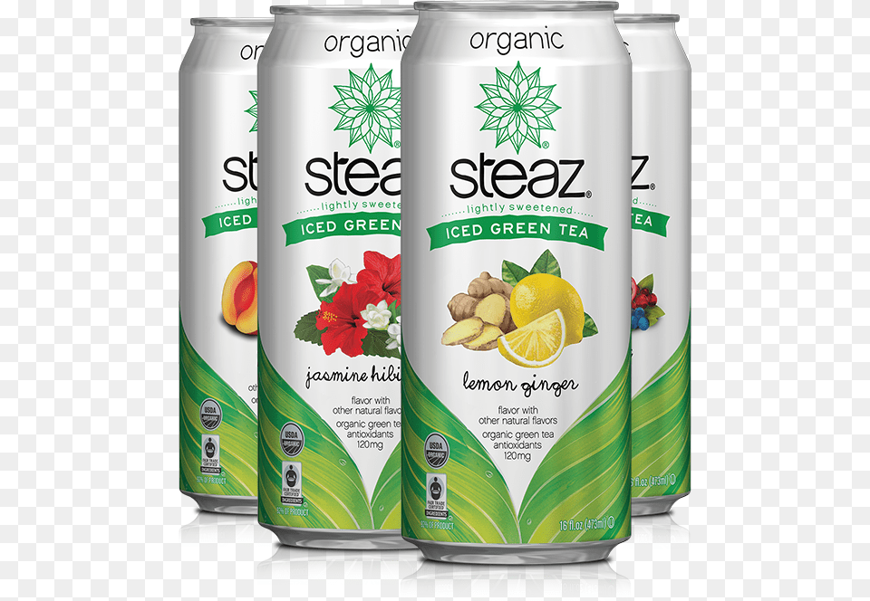 Cans Steaz Organic Green Tea Lemon Ginger, Can, Tin Free Png Download