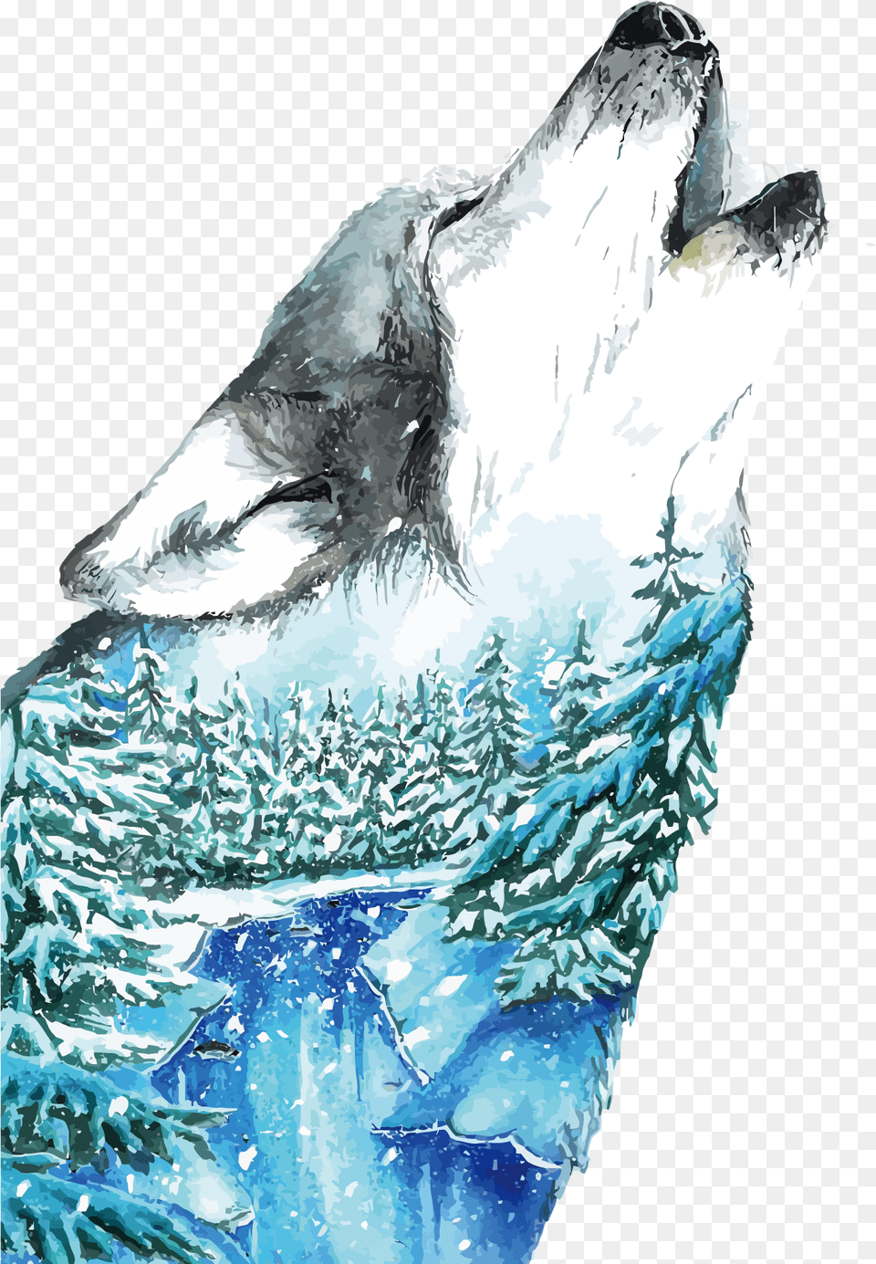 Canvas Art Poster Watercolor Vector Watercolor Wolf Painting, Ice, Animal, Mammal, Adult Png Image