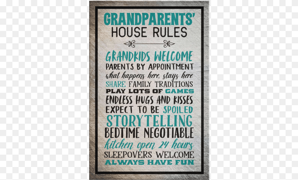 Canvas Wall Art Quote Quotgrandparent39s House Rulesquot Typography Poster, Advertisement, Book, Publication, Text Free Png