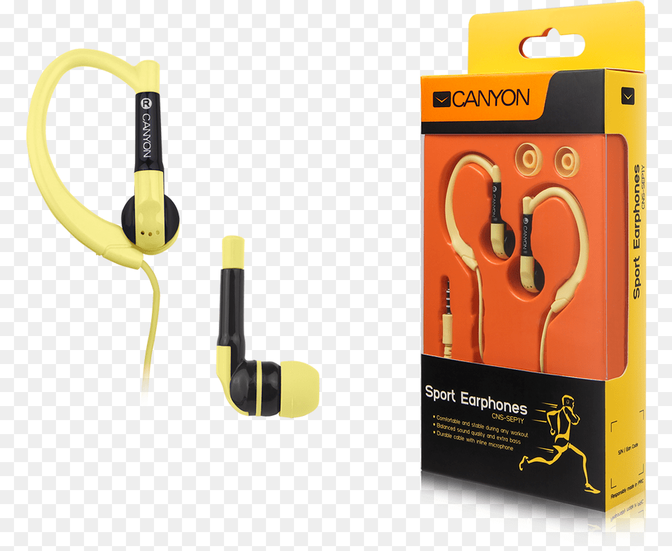 Canyon Sport Earphones Over Ear Fixation Inline Microphone, Electronics, Headphones, Smoke Pipe, Person Png Image