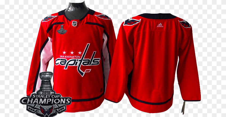 Capitals Jersey With Stanley Cup Patch, Clothing, Shirt, T-shirt, Coat Png Image