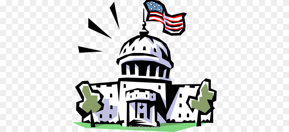 Capitol Building Royalty Vector Clip Art Illustration, American Flag, Flag, Bulldozer, Machine Png Image