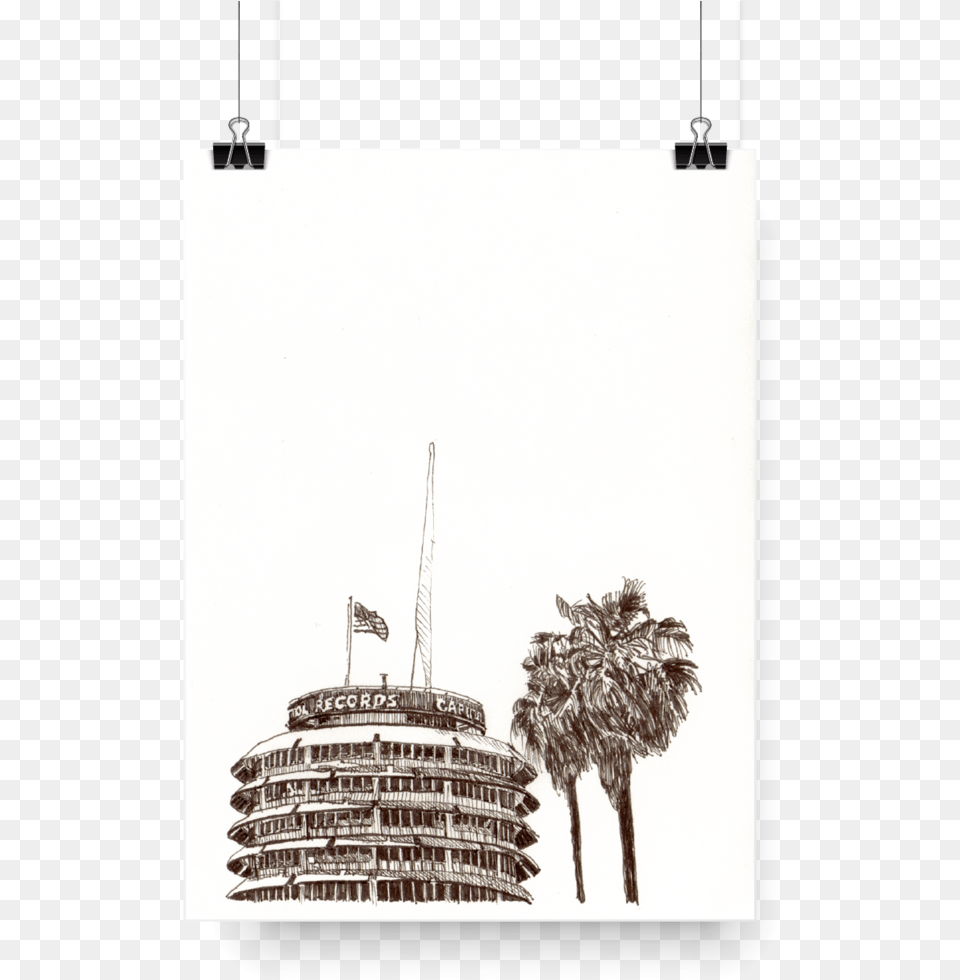 Capitol Records Building Hollywood Monochrome, Tree, Plant, Palm Tree, Construction Png