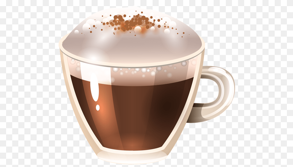 Cappuccino, Cup, Beverage, Chocolate, Dessert Png Image