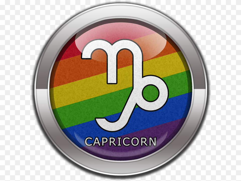 Capricorn Horoscope Symbol On Round Lgbt Rainbow Pride Bisexual Capricorn, Text, Number, Badge, Logo Free Transparent Png
