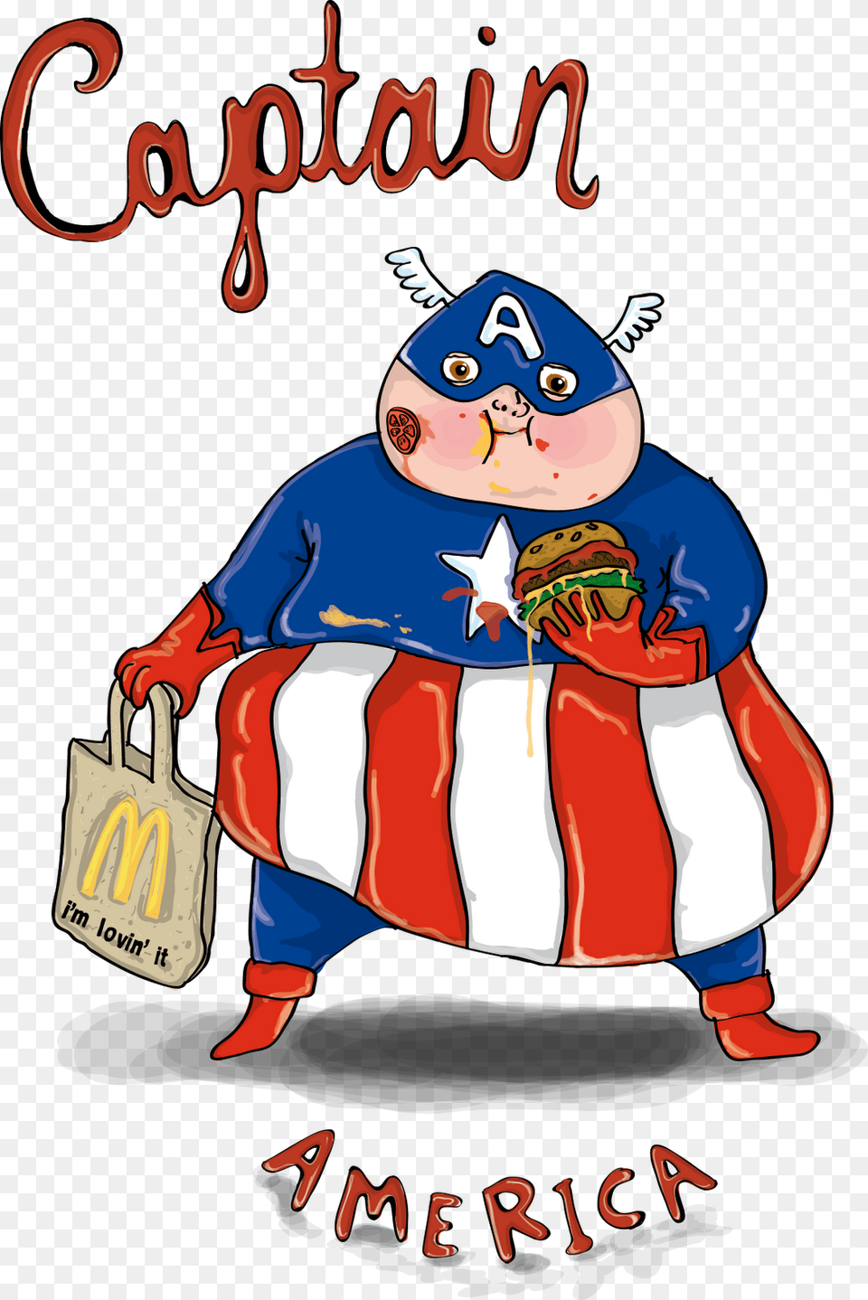 Captain America Fat, Bag, Baby, Person, Cream Png