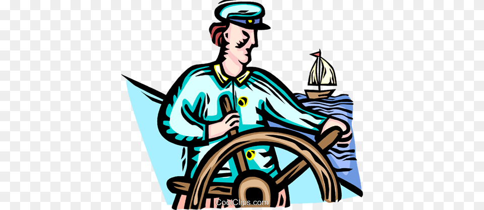 Captain At The Helm Of His Ship Royalty Vector Profesiones De Inteligencia Musical, Officer, Person, Adult, Male Free Transparent Png